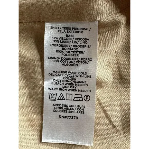 Ann Taylor Palm Embroidered Button Back Halter Tan Top, Size Large - Picture 12 of 16